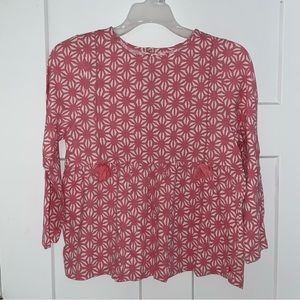 Pink Chicken Pink Print Top w/ Pom-Pom Detail